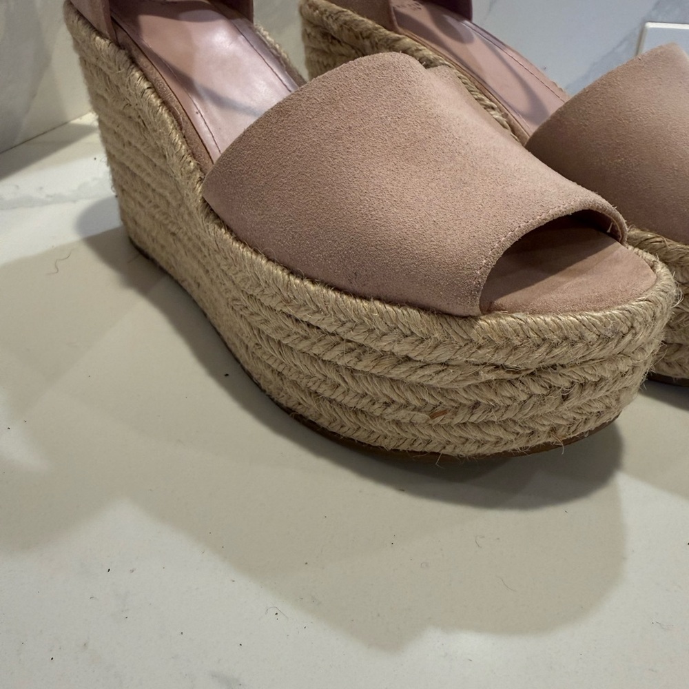 Marc Fisher Size 9 Mlalita Blush Suede Leather Upper Espadrille Wedge Sandals - Picture 3 of 16